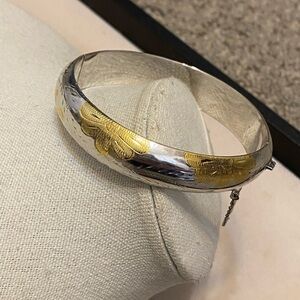 Vintage Sterling Silver Floral Hinged Bangle Bracelet 925